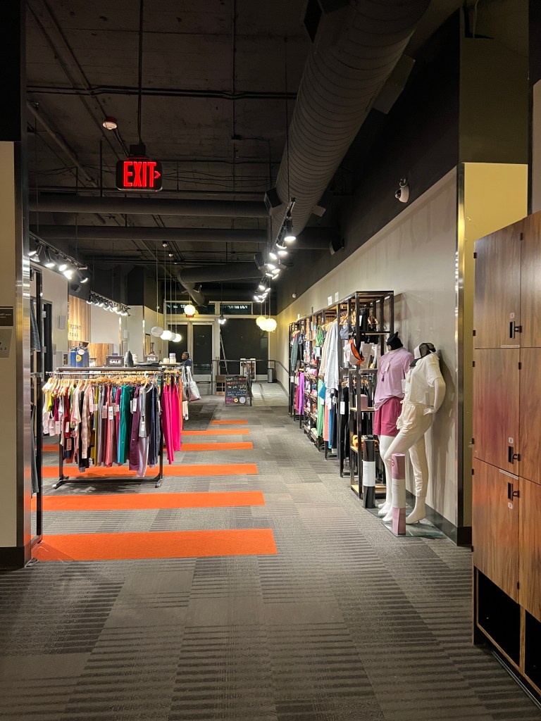Large retail space with lockers at CorePower Fremont Street (bring your own mini-lock, or borrow one of theirs from the front desk for free)